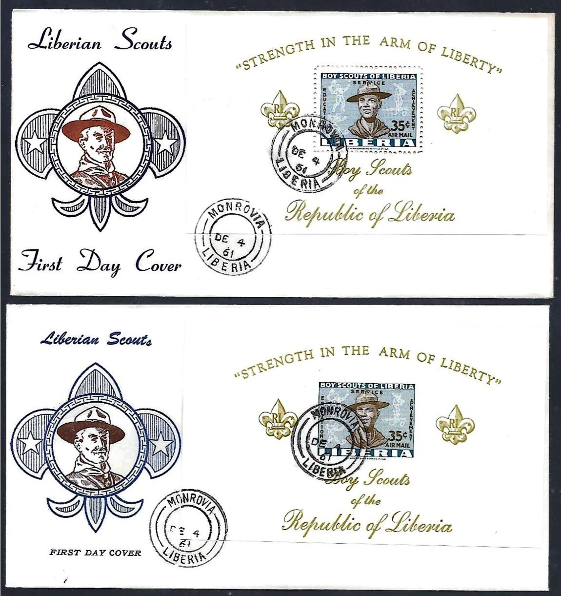 Liberia # C136 FDC SS 1961 Boy Scouts Issue Perf & Imperf