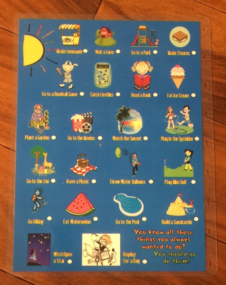 Summer Bucket List Dashboard Insert for use with Happy Planner