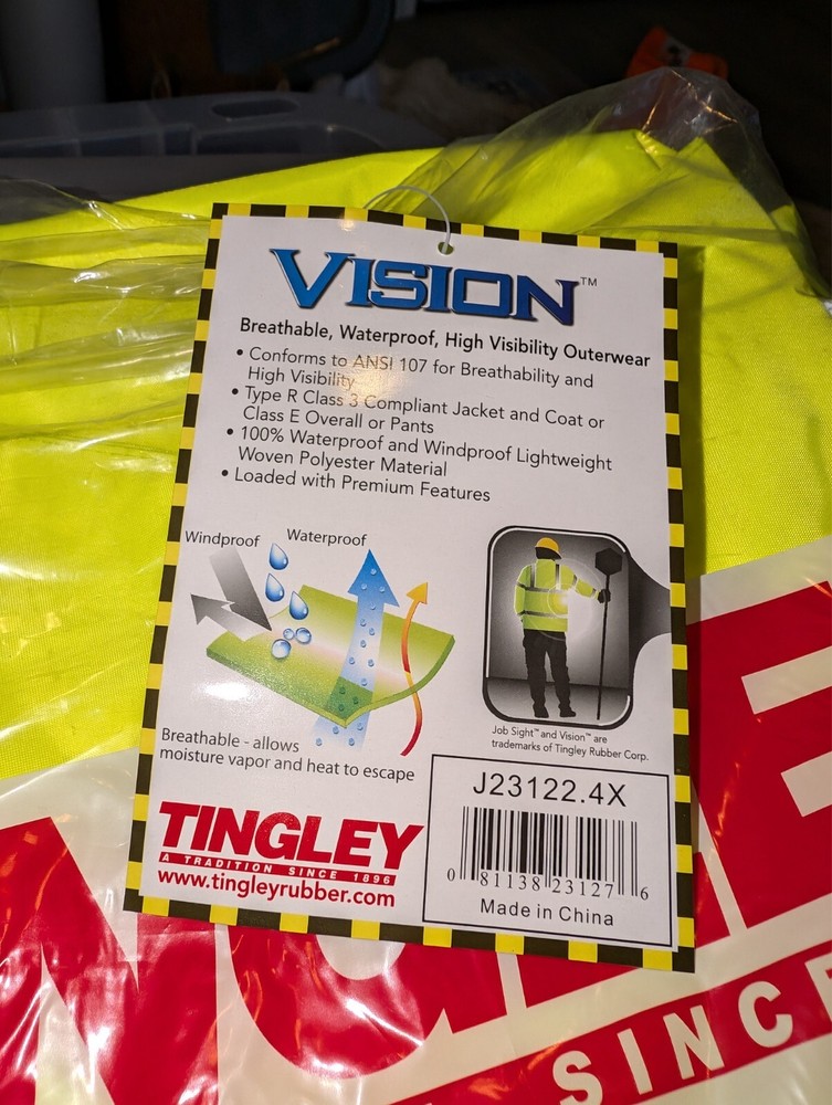 Tingley Vision Waterproof jacket 4X Fits 2X New