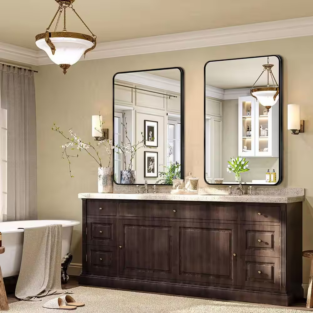 30 In. W X 40. 2 In. H Rectangular Aluminum Frame Square Black Wall Mirror