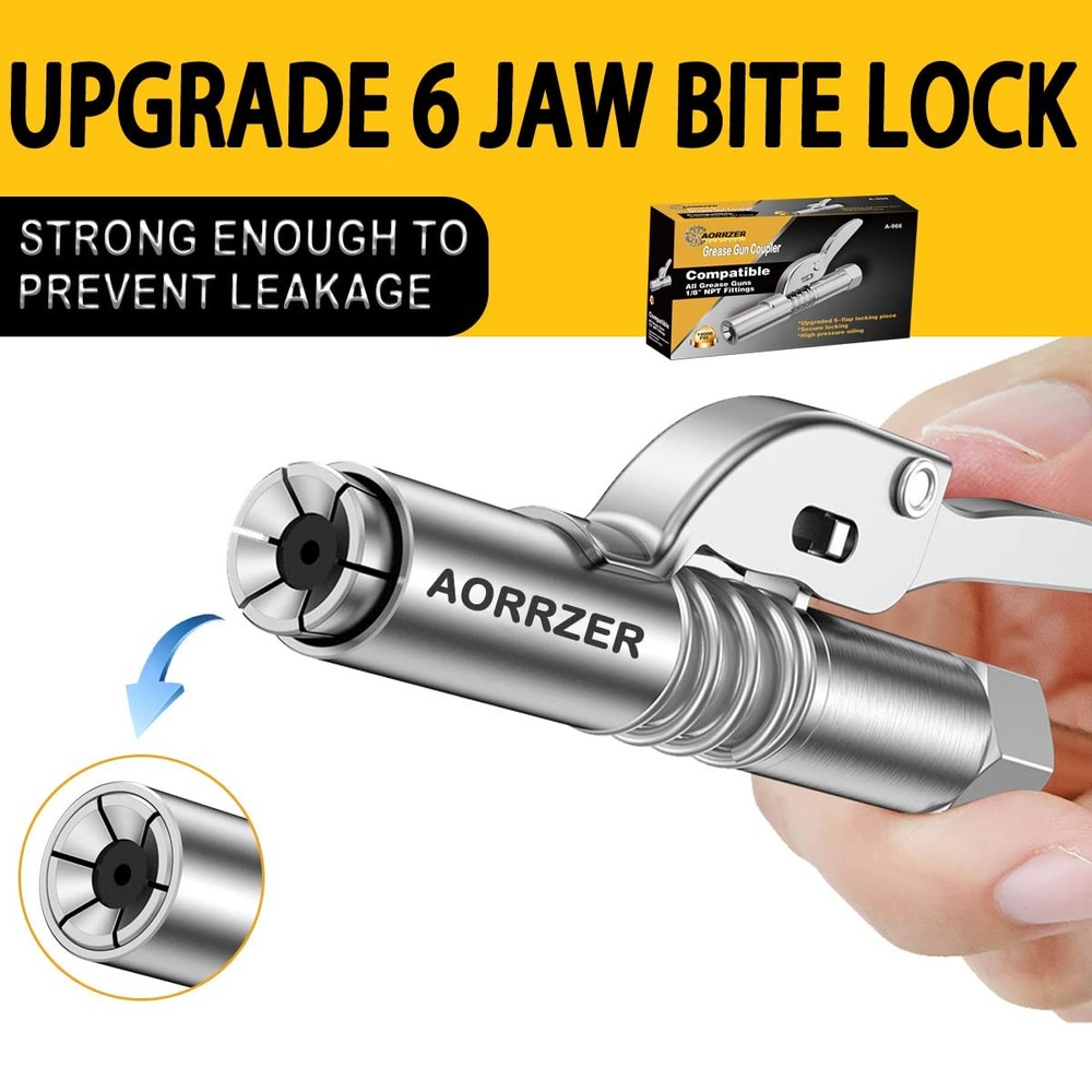 AORRZER Grease Gun Coupler 2 PCS, Strong Lock-on Greases 2 Silver