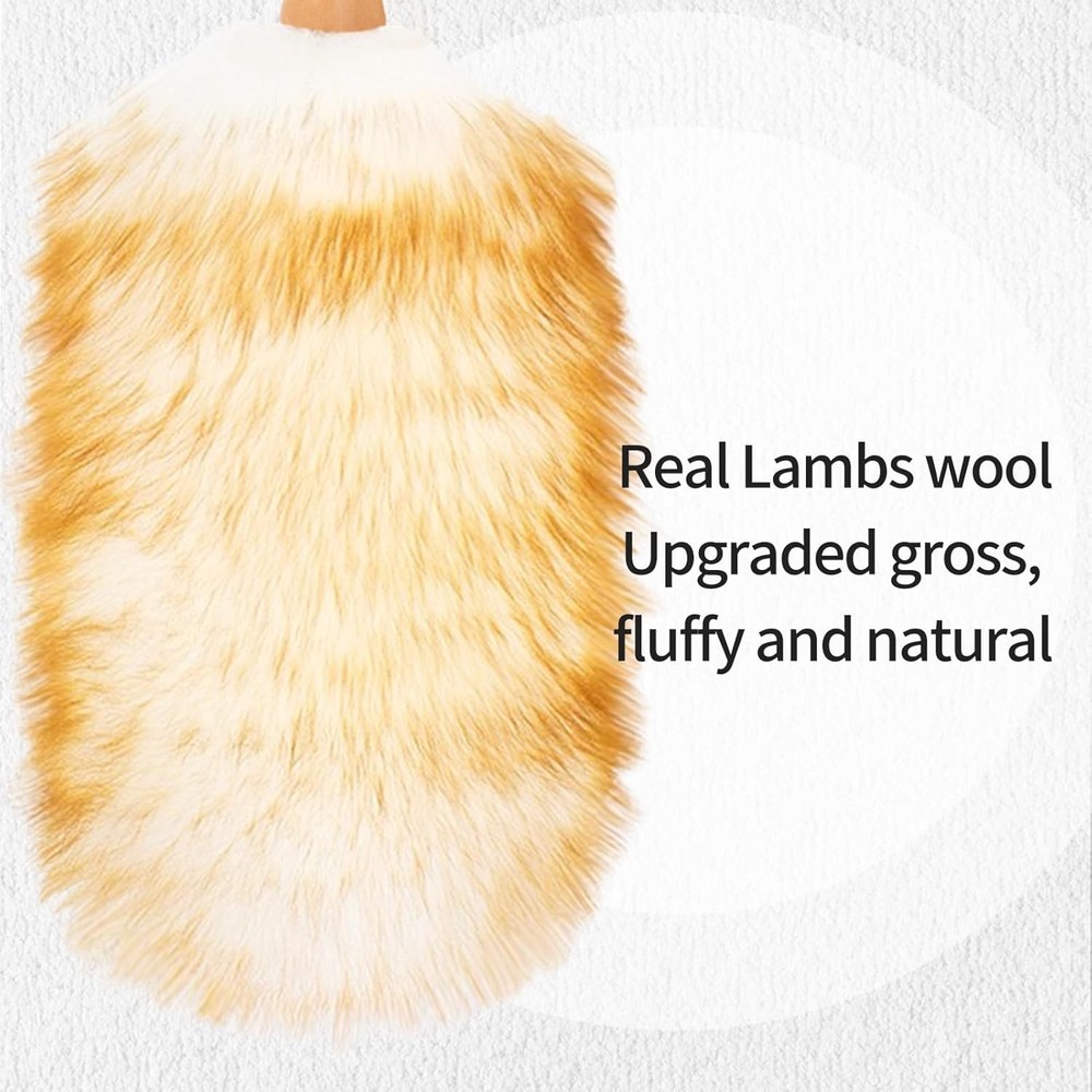 Lambswool Duster W/ Solid Wooden Handle,Leather Hang Strap,Comfortable Grips