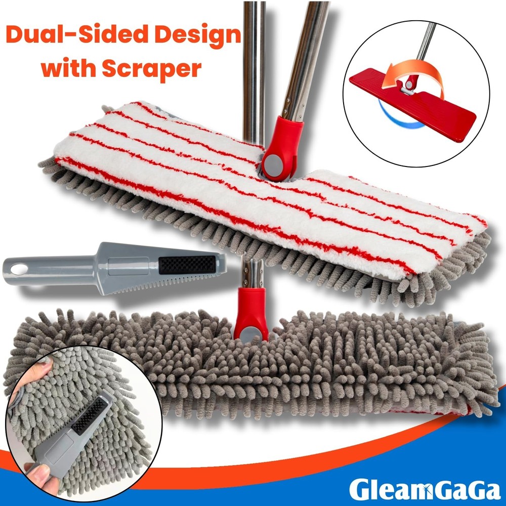 Microfiber Mops for Floor Cleaning, Flat Dust Mop with 4 Washable Pads, Dual-...