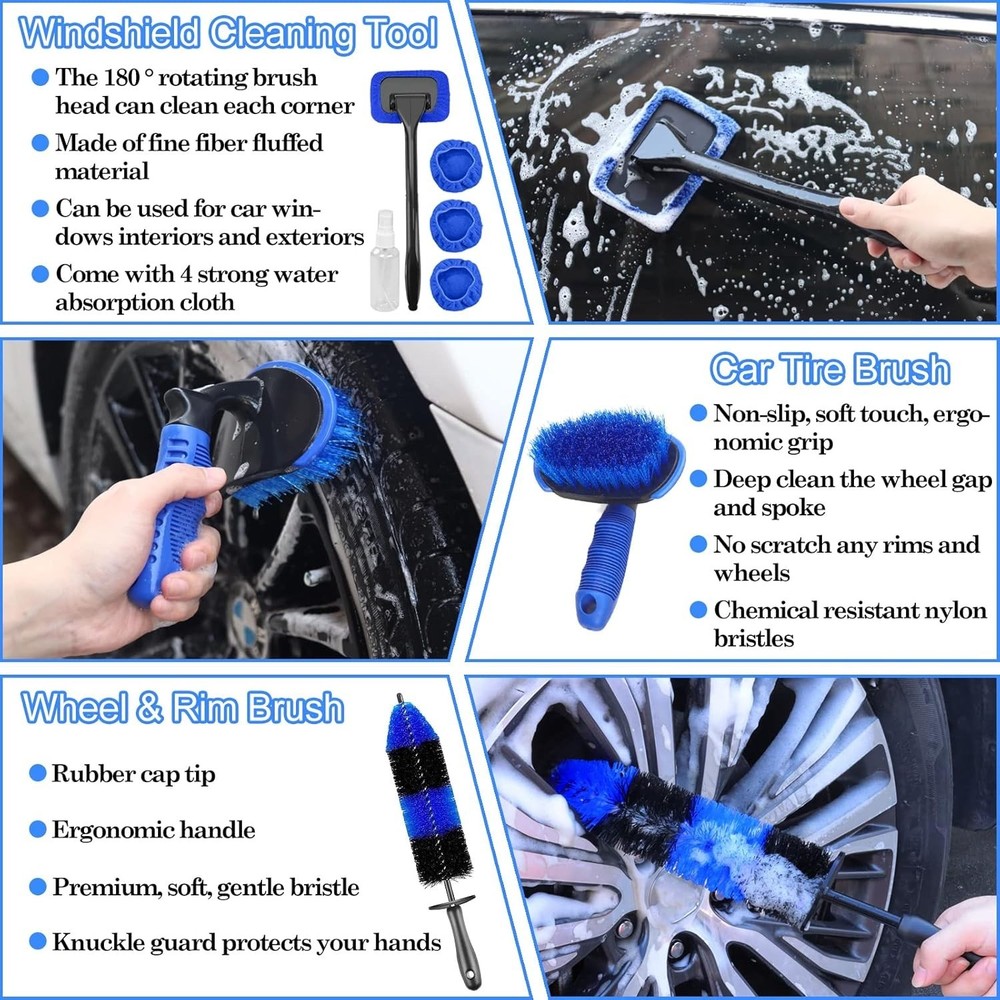 Professional 26-Pc Car Care Kit with Drill Brushes & Long Handled Tools