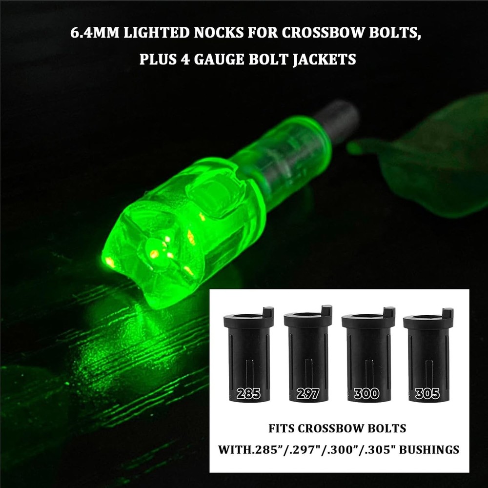 Crossbow Lighted Nocks 6 Pack for 4 Sizes Light Up Automatically Accuracy