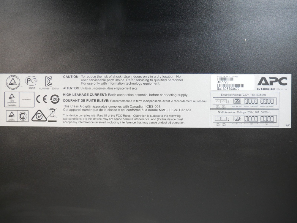 APC AP7723 AC 230 V Ethernet 10/100 Rack Mountable Automatic Transfer Switch