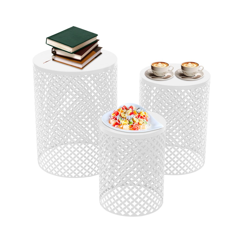 3pcs Outdoor Side Table Metal Frame Accent Table Modern Cylindrical End Table