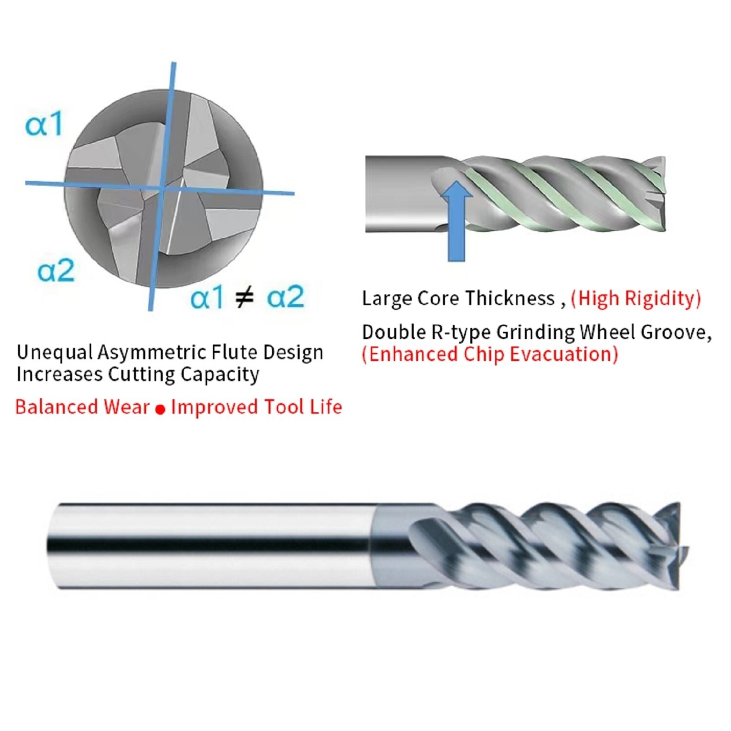 5 PCS 1/8" 4 Flutes Square 45° Helix Carbide End Mill Bits AlTiCrN Coated HRC 50