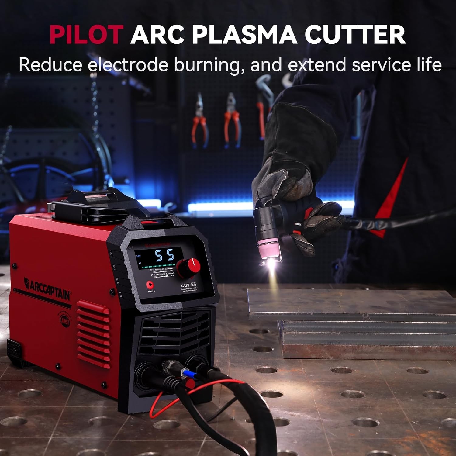 ARCCAPTAIN 55A Plasma Cutter Non-Touch Pilot ARC HF Air Plasma Cutting Machine