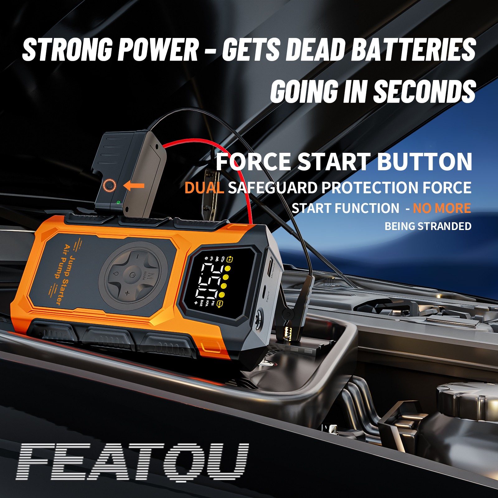 8000A Featou Car Jump Starter with Air compressor ortable 12V BatteryBooster Box