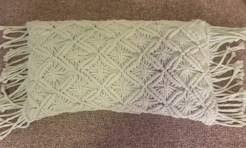 macrame Pillow Boho Throw Rectangle 11"×19" zipper Mint Green Granny Core Read