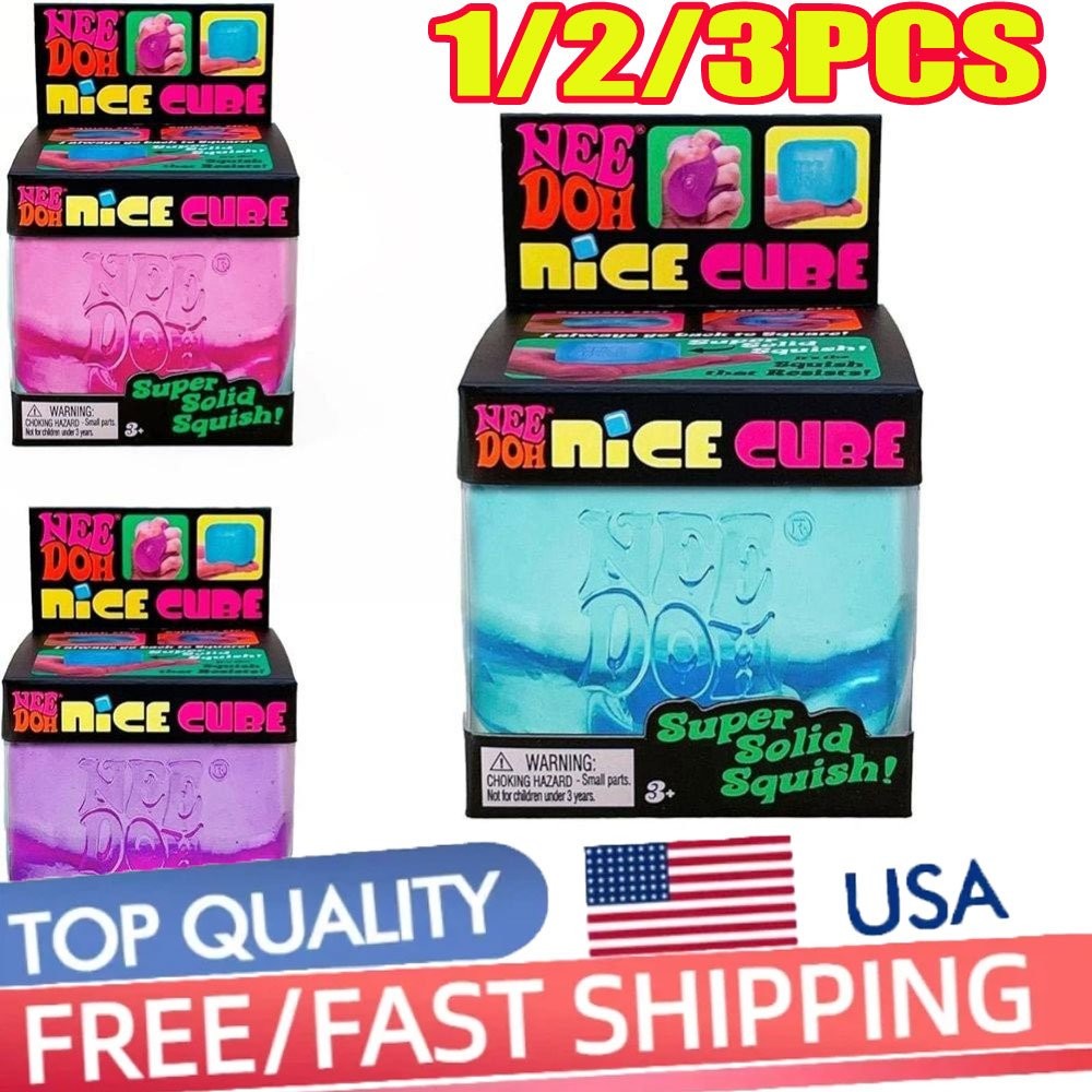 Nee Doh Nice Cube - Super Solid Squish Blue,Pink,Purple 1/2/3Pcs us