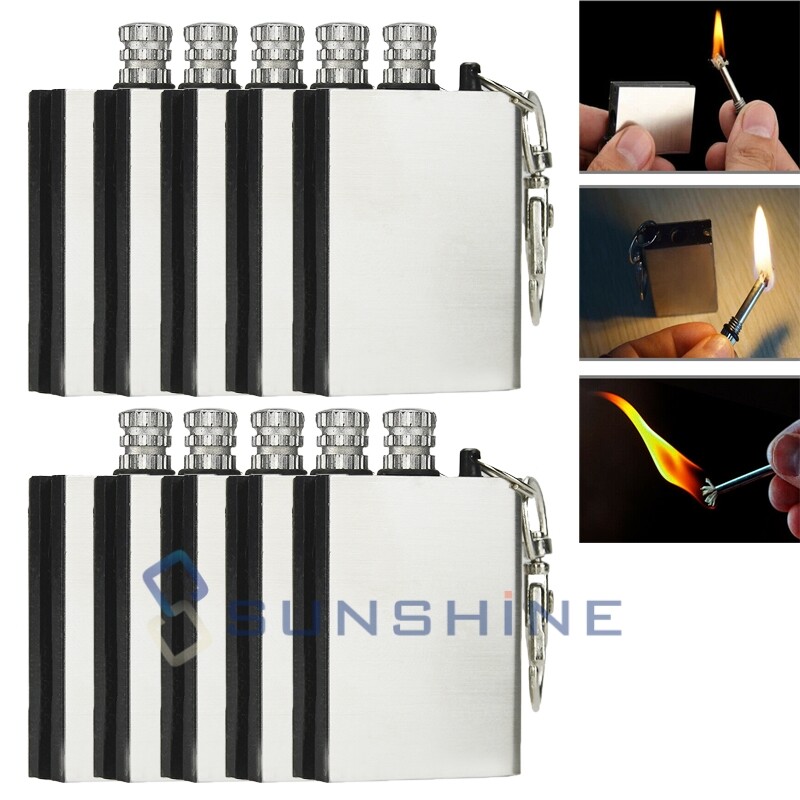 10 Permanent Reusable Match Flint Metal Matchstick Fire Starter Keychain Lighter