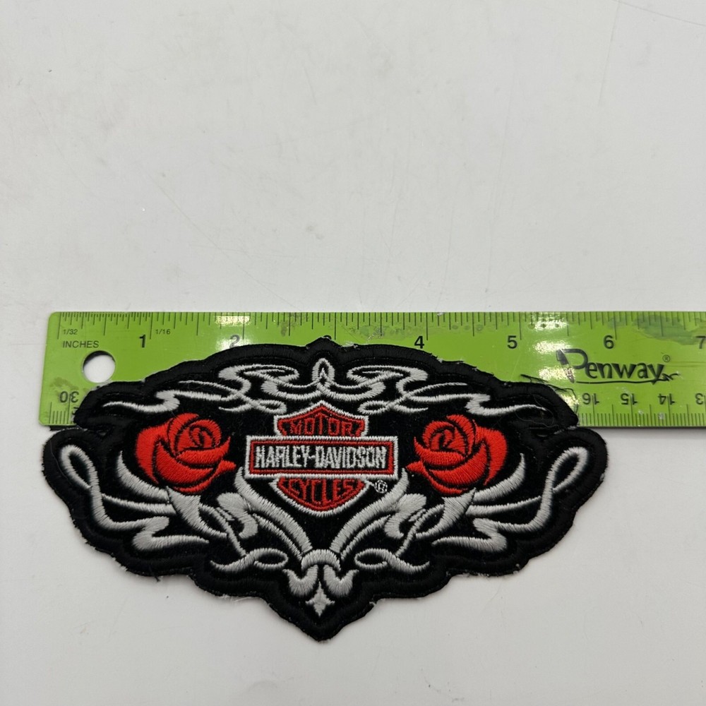 Harley Davidson Black White Roses Biker Motorcycle Patch Embroidered Logo