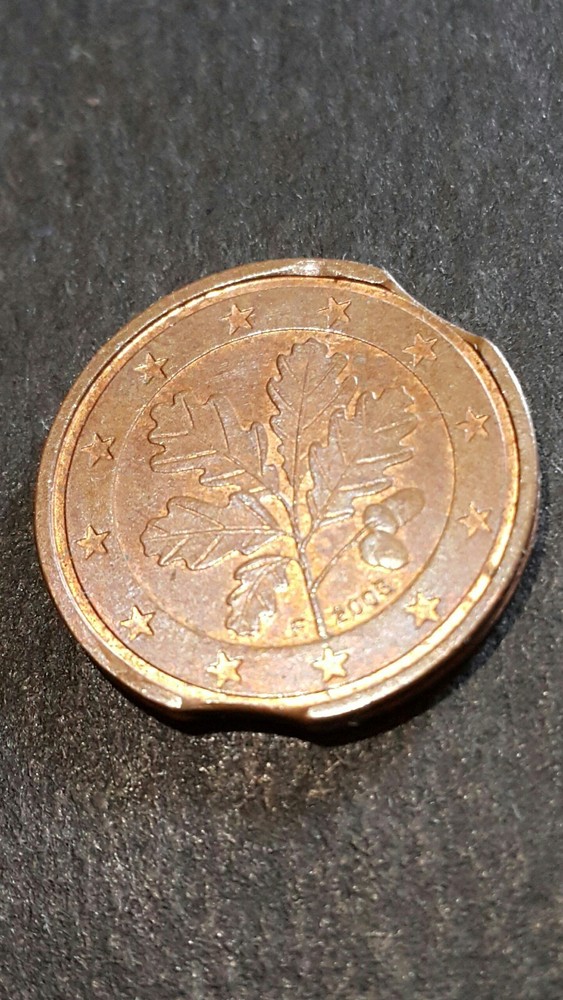 Germany 2003 F 2 Euro Cent Double Clipped Planchet Error