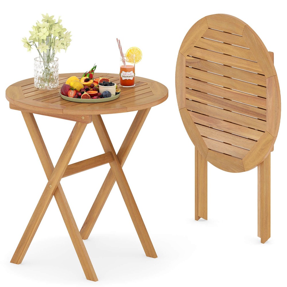 Outdoor Side Table with Slatted Tabletop & X-Shaped Structure Coffee Table