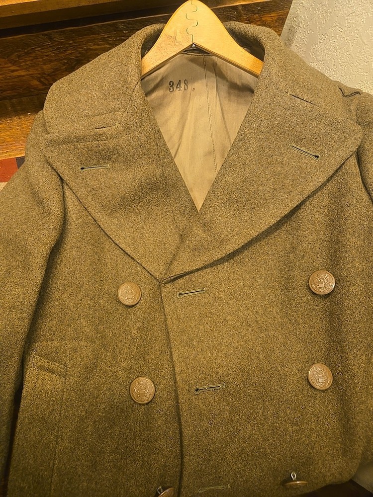 WWII dated 1943 Size 34/S Brown buttons wool overcoat.