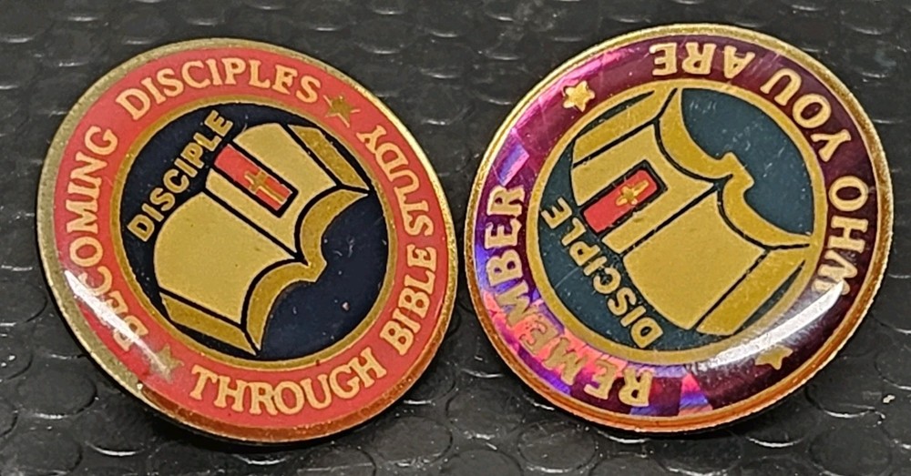2 Vintage Religious Bible Study Disciple Pins