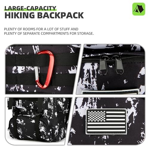 King'sGuard 70L Camping Hiking Backpack Tactical Backpack Black Lighting