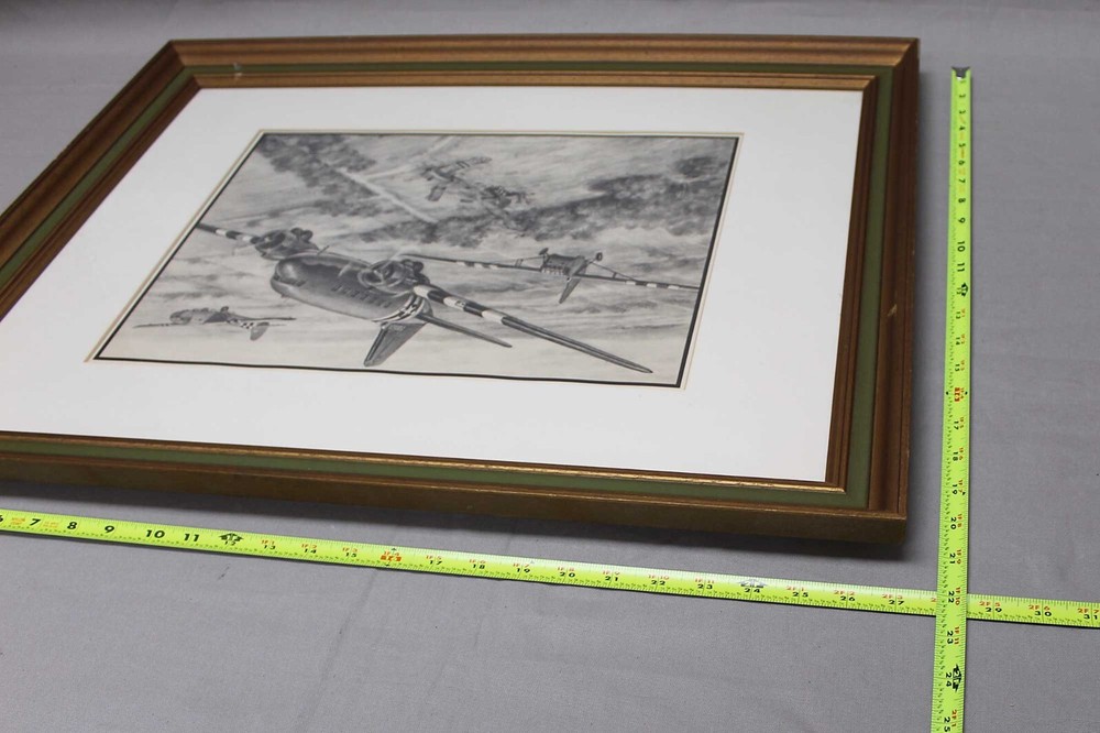 Framed Glider Illustration Signed Ken Fox 1977 . FLU1971