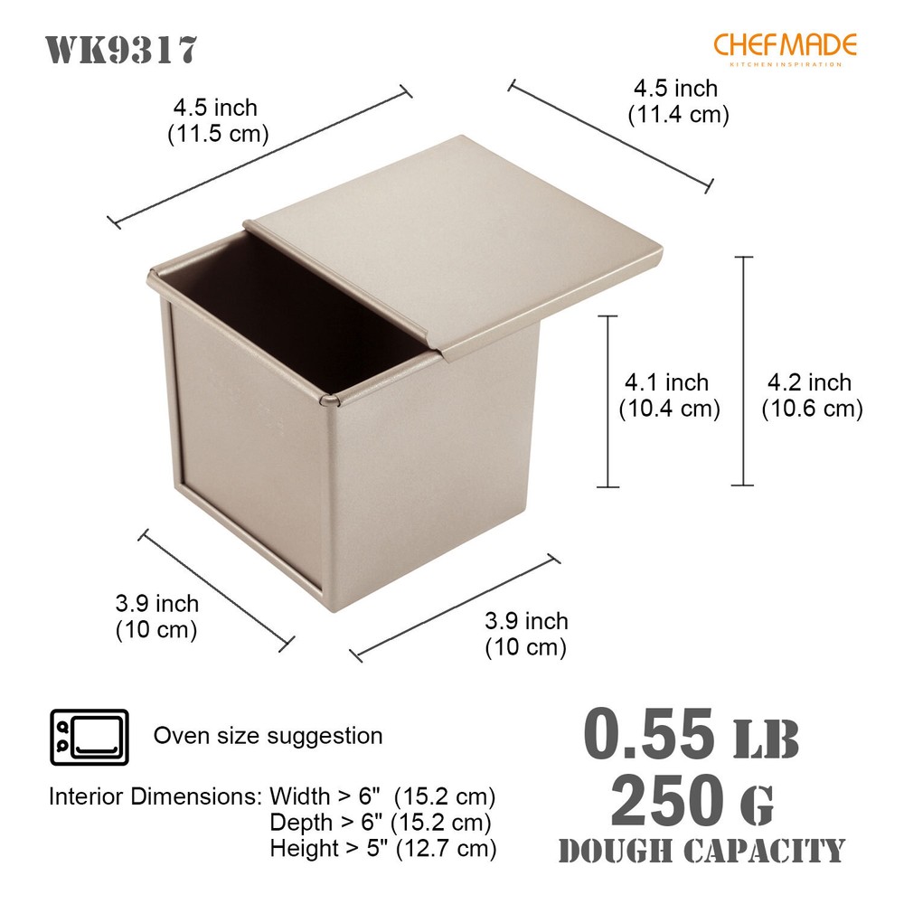 CHEFMADE Square Pullman Loaf Pan with Lid, Toast Box for Baking Bread