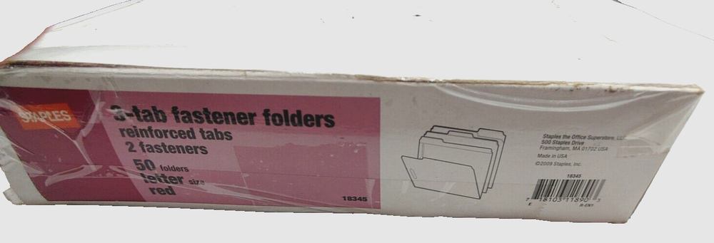 Box Staples Reinforced Classification 2" Expansion Fastener Letter Size Folders