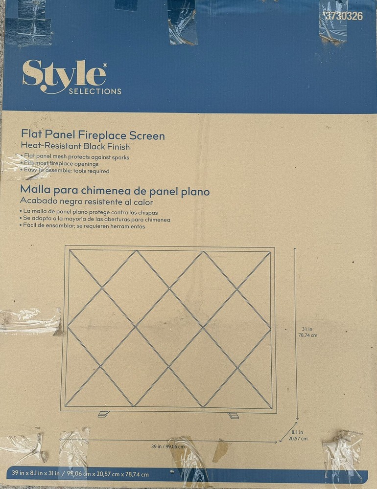 Style Selections Flat Panel Fireplace Screen Heat Resistant Black Finish New