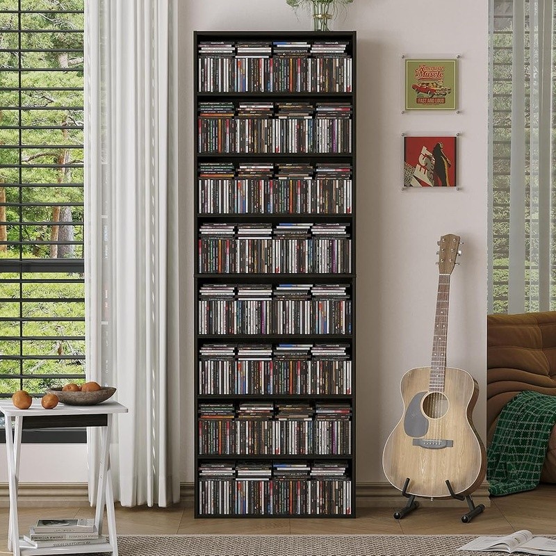 Open Shelf Bookcase DVD CD Storage Organizer 8 Tier Durable Engineered Wood Unit