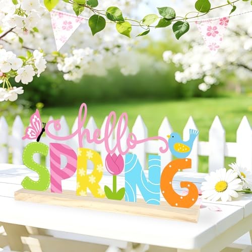 Metal Hello Spring Table Sign, Hello Spring Tabletop Decoration Hello.Spring