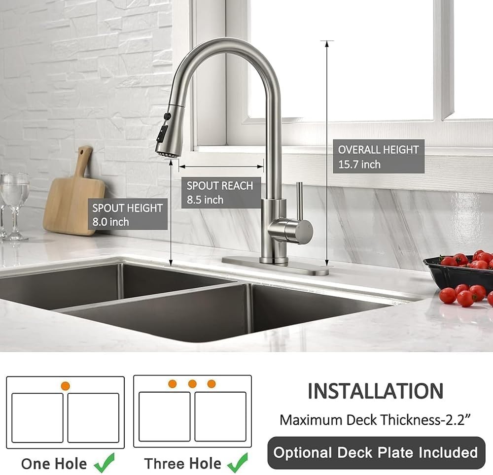 Kitchen Faucet with Pull Down Sprayer Multitask Mode Single Handle High Arc Pull