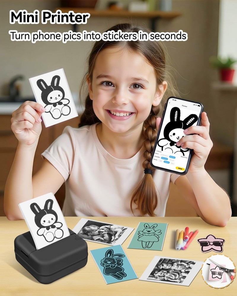 Aptika Sticker Printer - Print Pod 2.0 Mini Printer with 14 Rolls Sticky Pape...