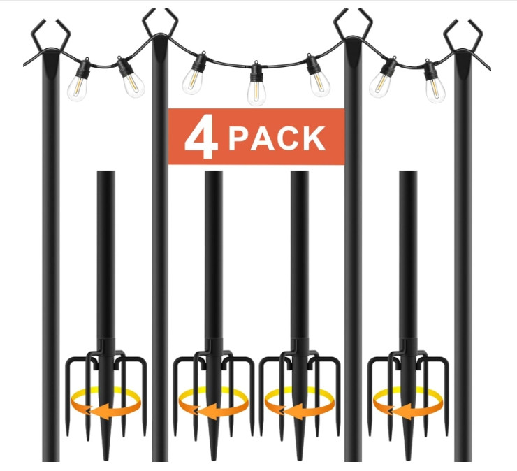 10Ft string Light Poles 4 Pack,Light Poles for Outside Lights
