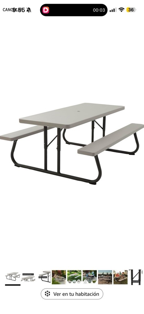 Gray Outdoor Rectangular Picnic Table Plastic UV Protected Easy Clean Seats 8