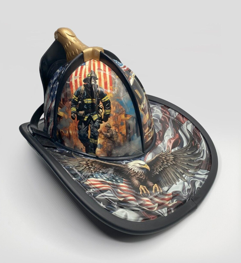 Custom Designed Painted Firefighter Helmet- Vinyl Wrap- Fireman Tribute