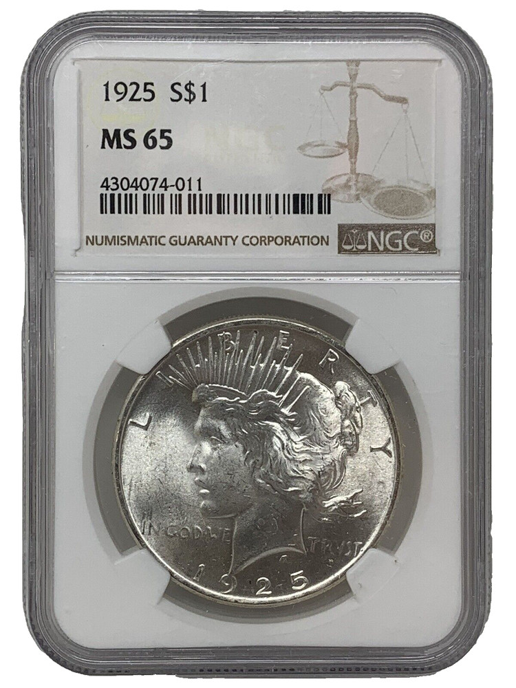 1925-P 1$ SILVER PEACE DOLLAR BLAST-WHITE NG MS-65