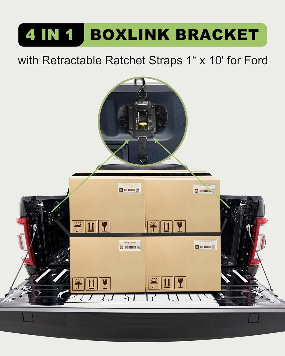 Retractable Truck Bed Ratchet Straps for Ford F-150 F250 F350 F450 2015-2025 (2)