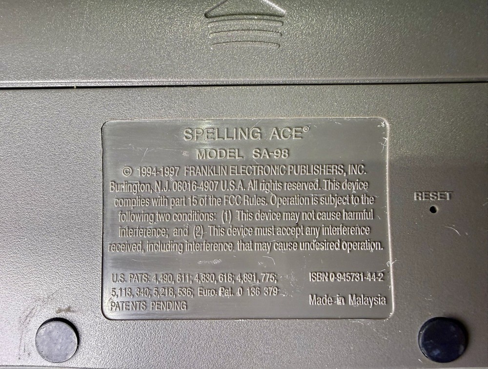 Vintage Franklin Computer Spelling Ace SA98 Handheld Dictionary Thesaurus TESTED