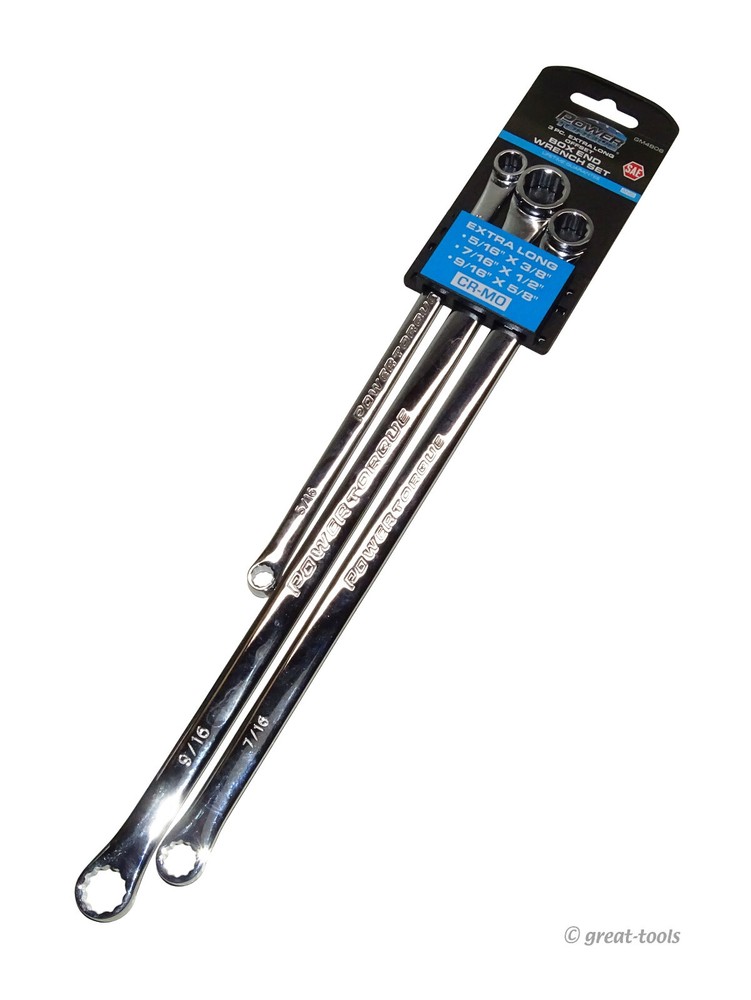 POWER TORQUE 3-PC WRENCH SET – extra-long wrenches – SAE – offset box end