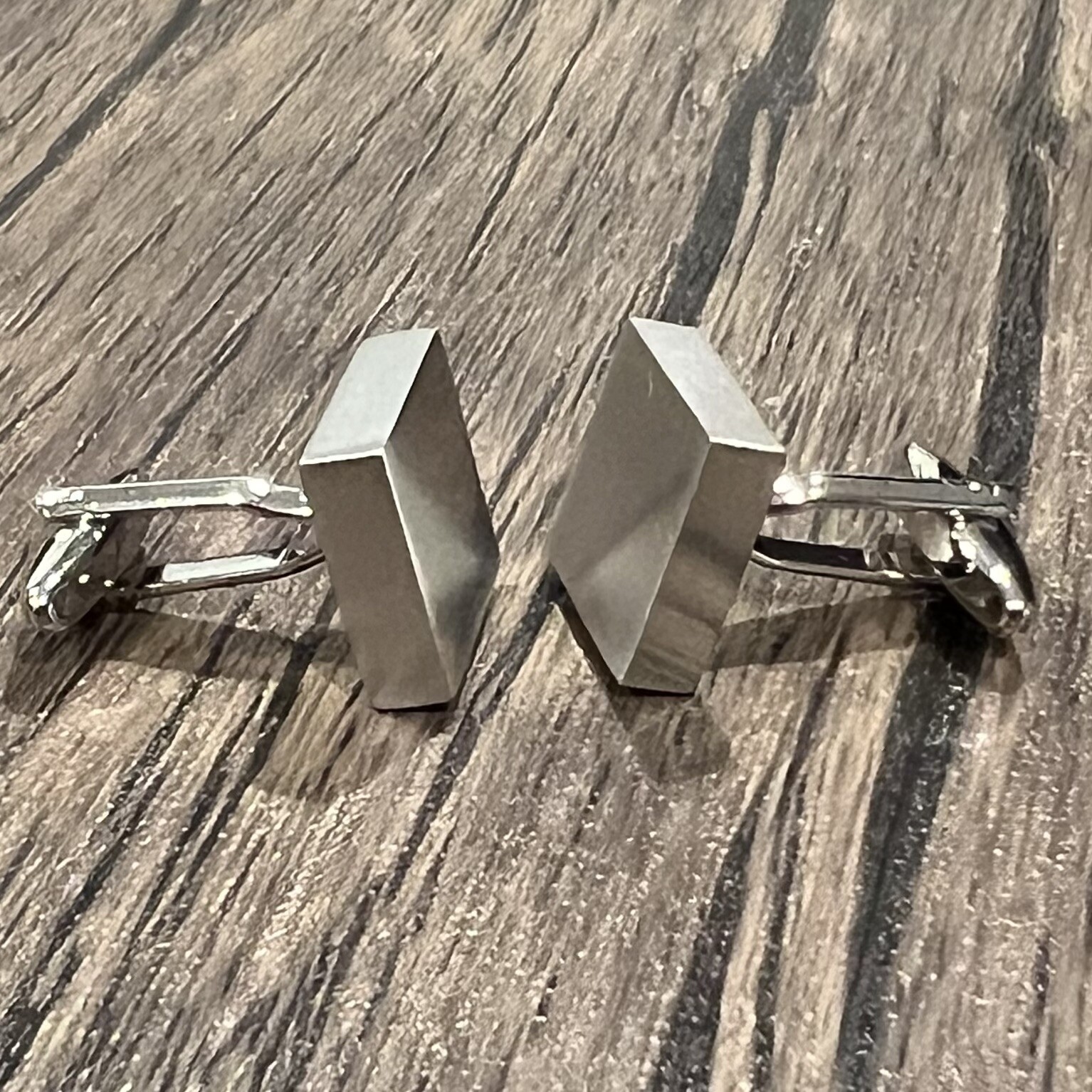 Brushed Silver Tone Square Cufflinks For Men Daily Wear Birthday Gift In Box