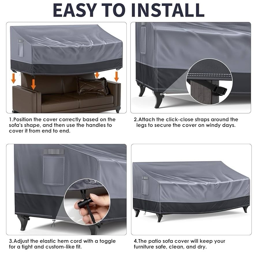 60in Outdoor Couch Cover Waterproof Patio Furniture Covers, 3-Seater Patio Sofa