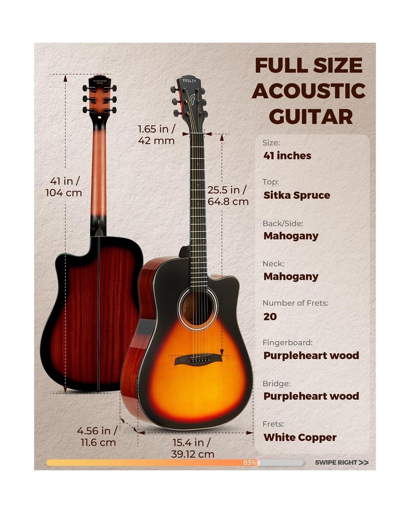 Fesley X FD60C 41" Acoustic Guitar Kit - Beginner