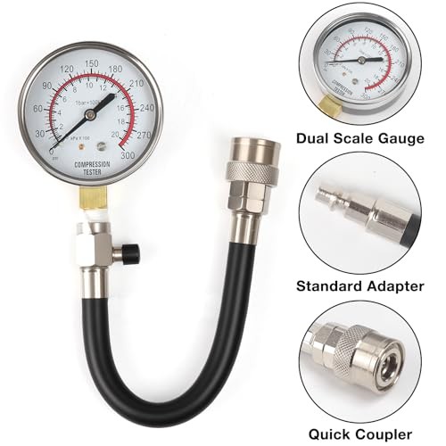 Engine Compression Tester, 2-3/4 in Bourdon Tube Petrol Compression Test Kit