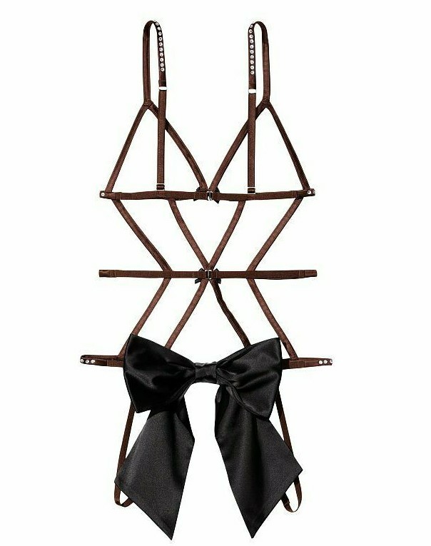 Victoria's Secret Very Sexy Rhinestone Strappy Teddy Bodysuit sz XL brown