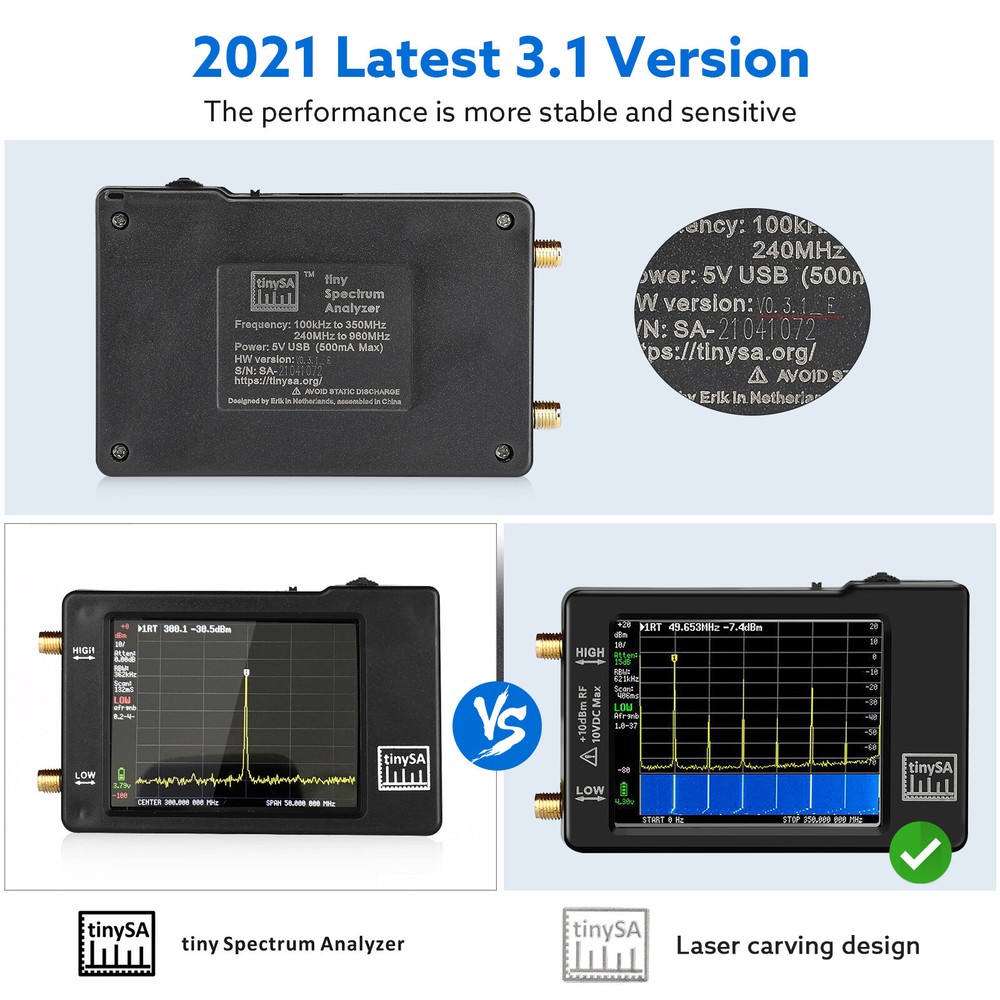 2.8" LCD TinySA Spectrum Analyzer 100kHz--960MHz Frequency Analyzer USB Type-C