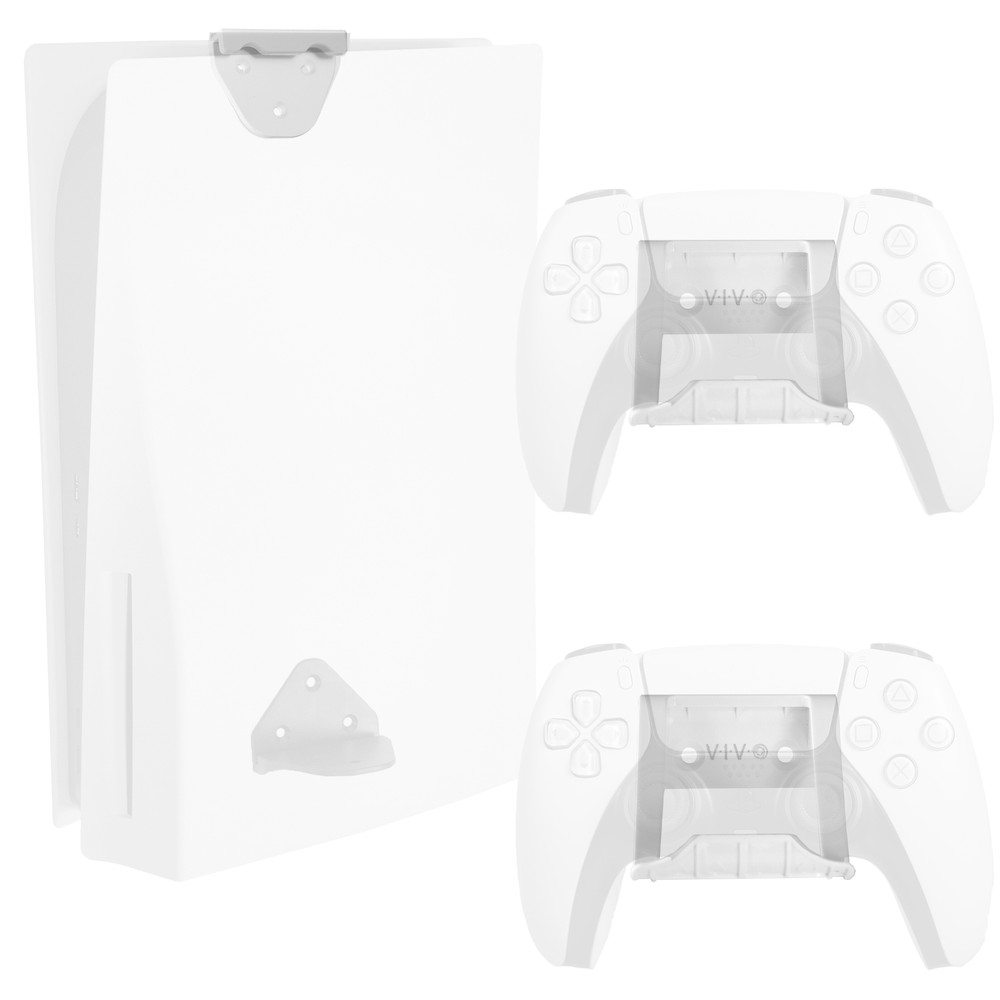 VIVO White Wall & Under Desk Mount Designed for PS5 Console, 2 Controller Mounts