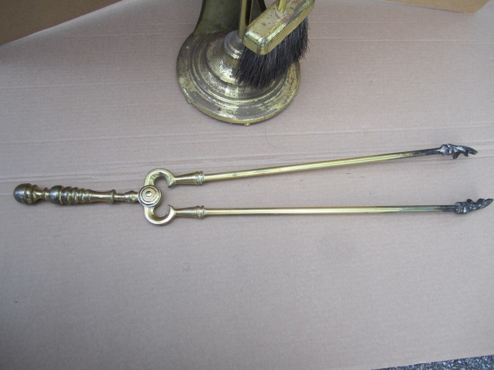 Vintage 5 Piece Solid Brass Fireplace Tool Set 30"