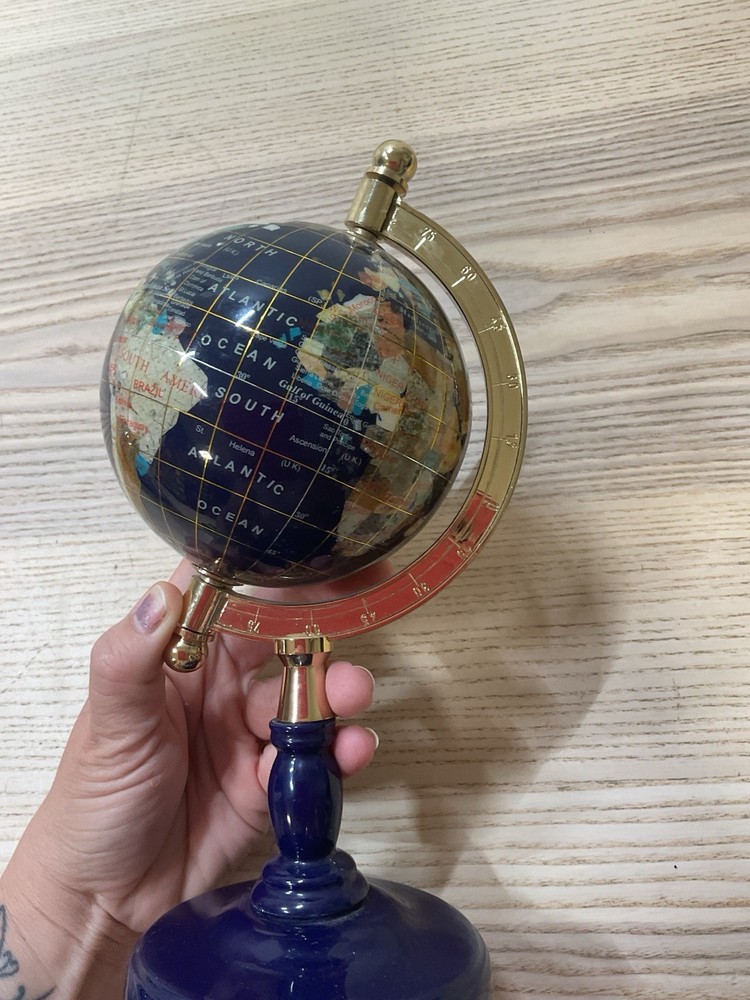 Blue Lapis World Map Globe Tabletop Decor Office Business
