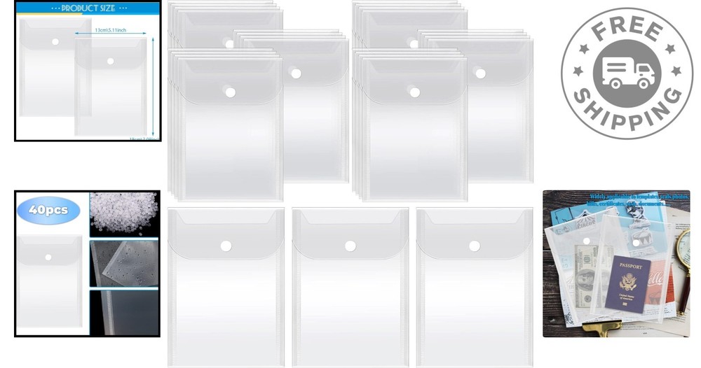 Clear Plastic Storage Pockets - Reusable 40 Pack for Crafts & Documents 5" x 7"