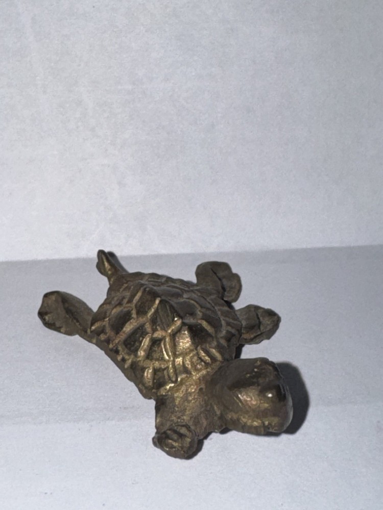 Brass Turtle Mini Figure Solid Trinket Shelf 1”