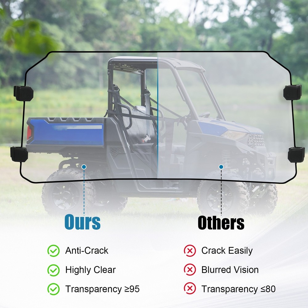 Clear Scratch Resistant Flip Windshield For 2016+ Polaris General 1000 / 4 Front